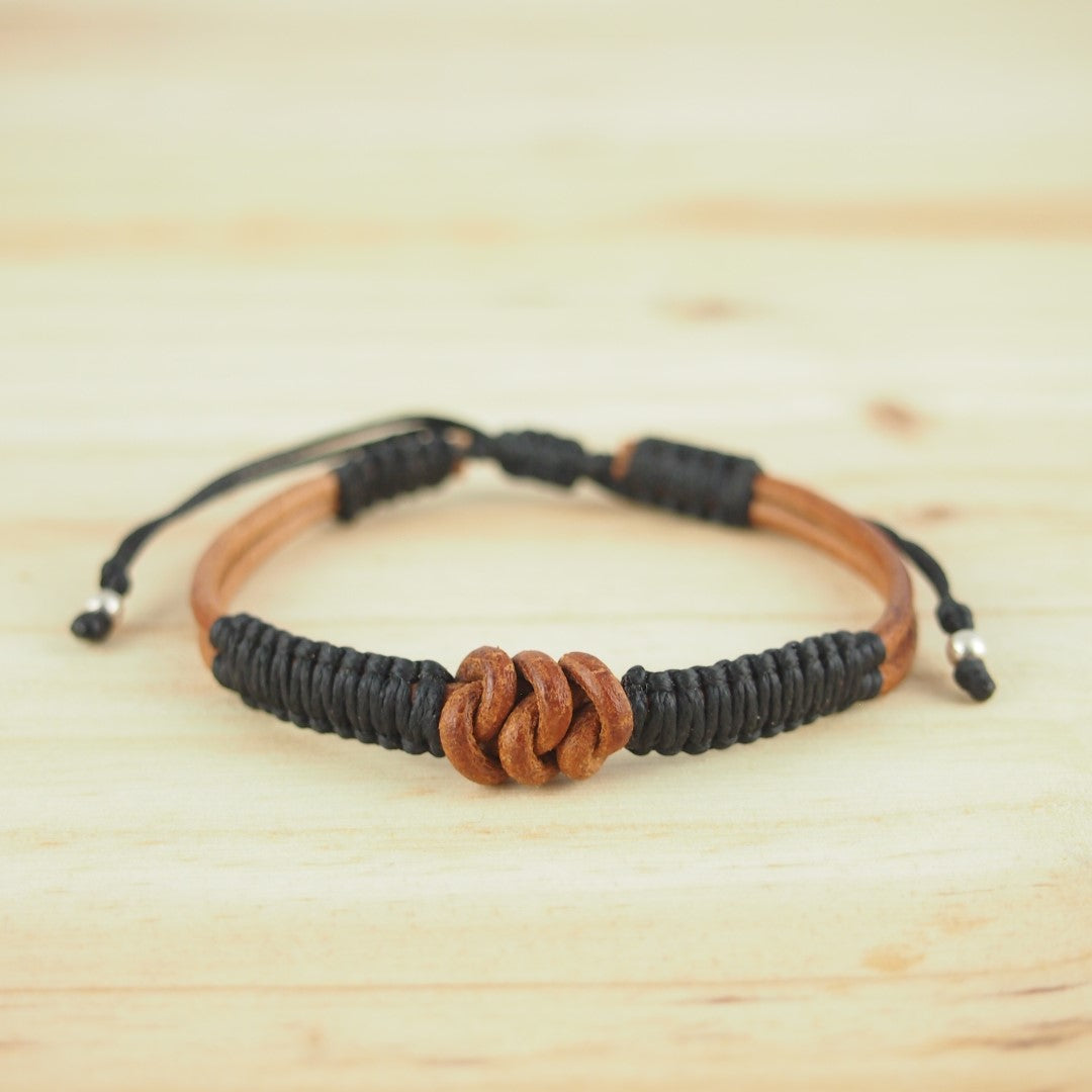 Bracelet mixte Macramé et cuir Fait Main Réglable Cadeau Homme | Eufonia