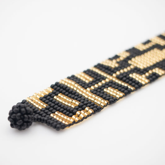 Bracelet perles Bracelet noir doré Bracelet géométrique Bracelet large Bracelet perles rocaille Bracelet années 20 Bracelet art déco