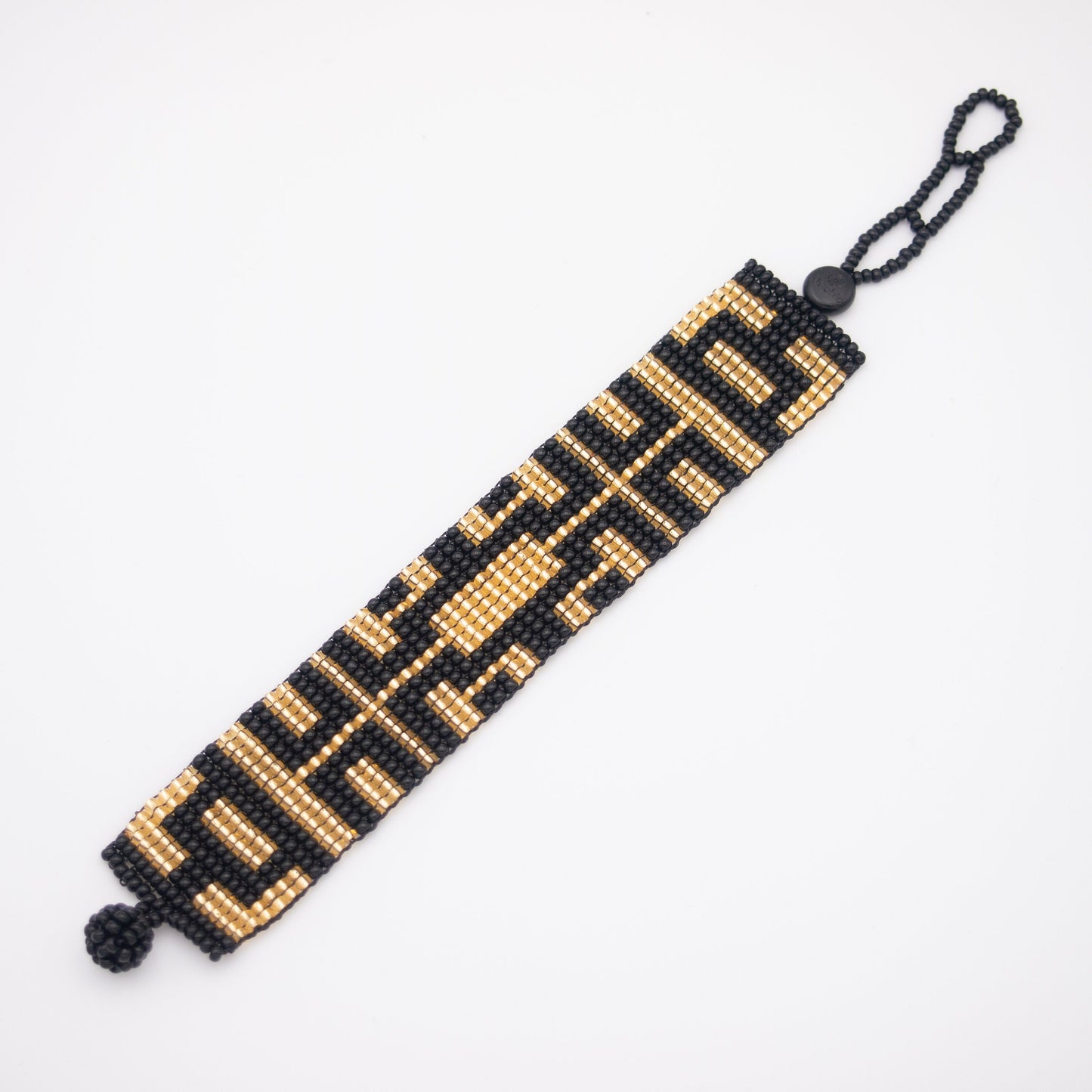 Bracelet perles Bracelet noir doré Bracelet géométrique Bracelet large Bracelet perles rocaille Bracelet années 20 Bracelet art déco