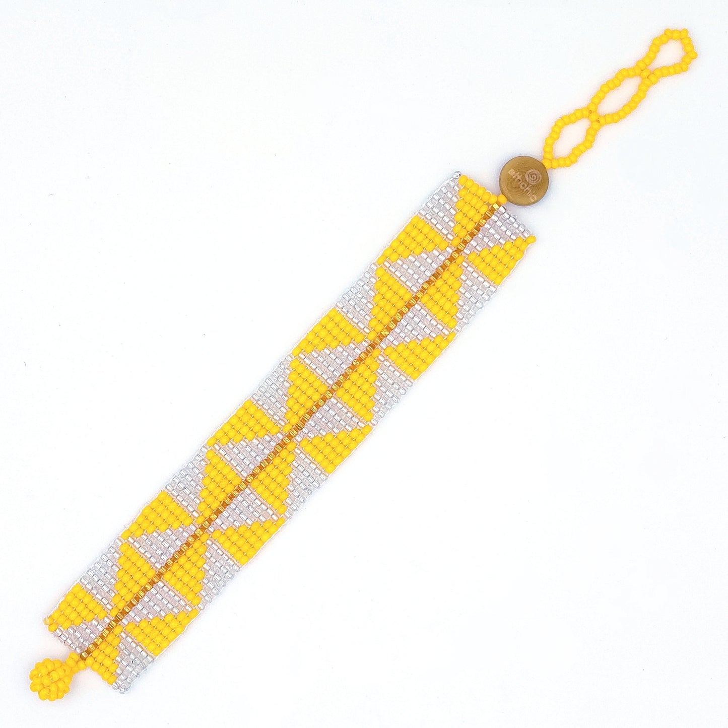 Bracelet perles tissé jaune Style Boho Chic Bracelet retro Bracelet géométrique Bracelet artisanal fait main