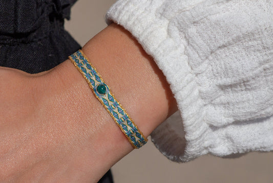 Bracelet pierre 80 fils femme tissé main amitié résistent à la mer réglable cadeau femme waterproof pierre naturelle bohème hippie Ethchic