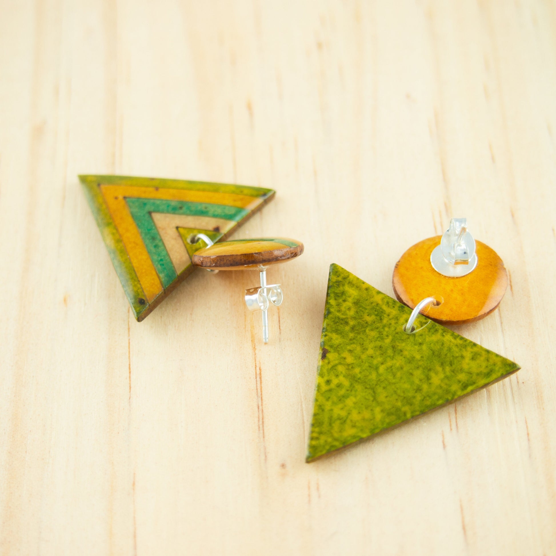 Boucles d'oreilles fruit + argent sterling boucles d'oreilles jaune moutarde boucles d'oreilles triangles boucles d'oreilles art déco