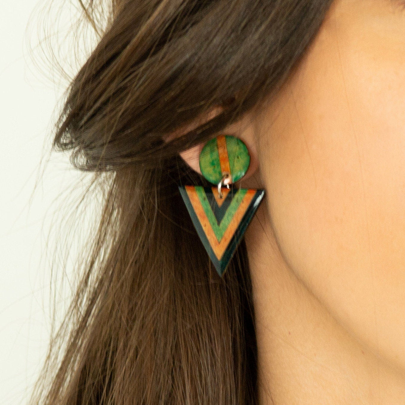 Boucles d'oreilles fruit + argent sterling boucles d'oreilles jaune moutarde boucles d'oreilles triangles boucles d'oreilles art déco