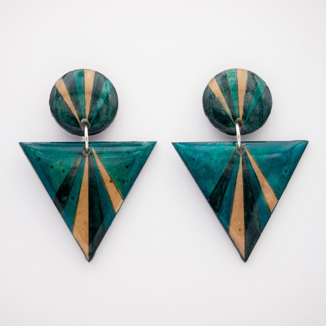 Boucles d'oreilles Géométriques en Calebasse Séchée Argent Triangles | Cari Duo Pav