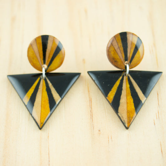Boucles d'oreilles Géométriques en Calebasse Séchée Argent Triangles | Cari Duo Pav