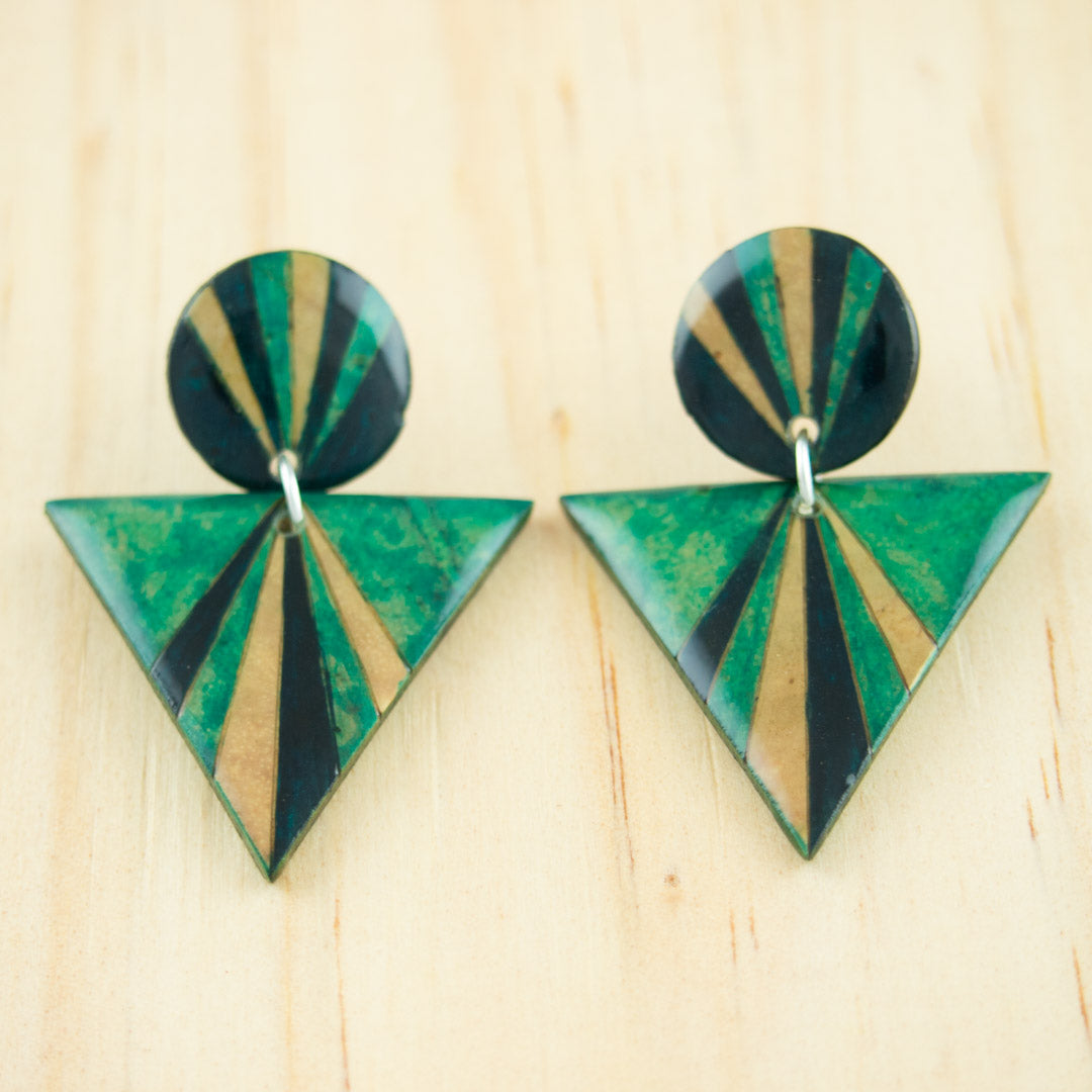 Boucles d'oreilles Géométriques en Calebasse Séchée Argent Triangles | Cari Duo Pav