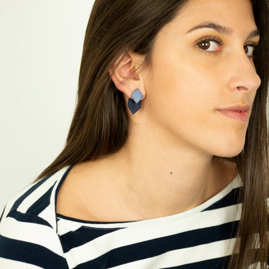 Boucles d'oreilles Ivoire Végétal Devant Derrière Sous Lobes Losanges 3 en  1 | Duo Large Los