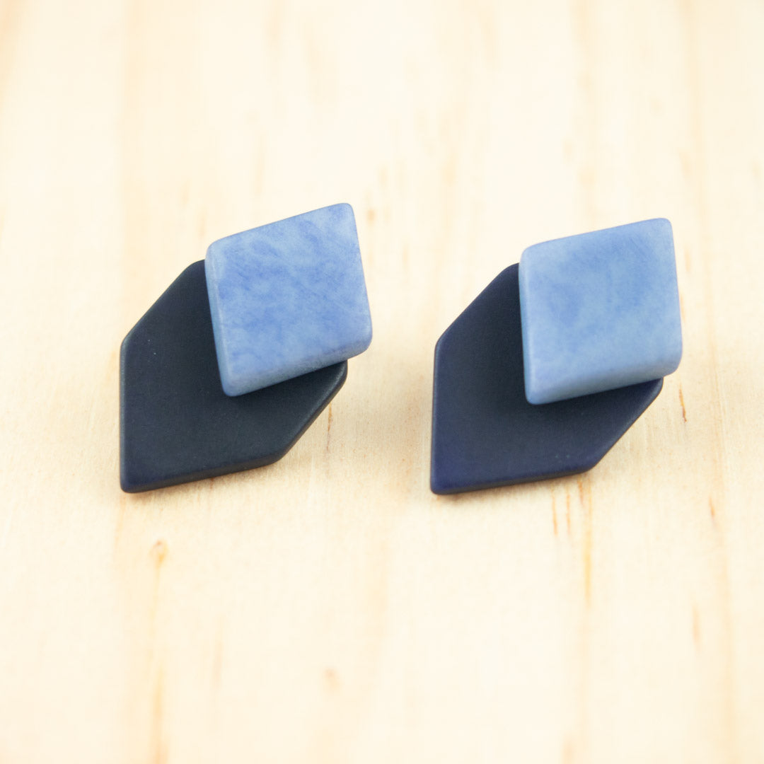 Boucles d'oreilles Ivoire Végétal Devant Derrière Sous Lobes Losanges 3 en  1 | Duo Large Los