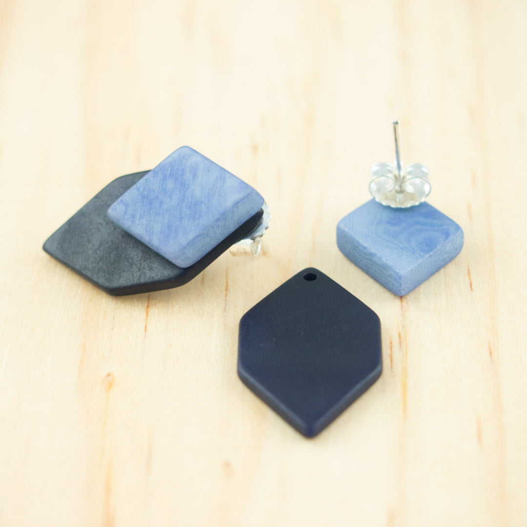 Boucles d'oreilles Ivoire Végétal Devant Derrière Sous Lobes Losanges 3 en  1 | Duo Large Los