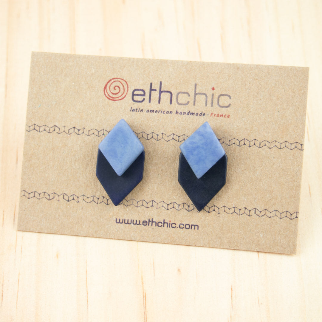 Boucles d'oreilles Ivoire Végétal Devant Derrière Sous Lobes Losanges 3 en  1 | Duo Large Los