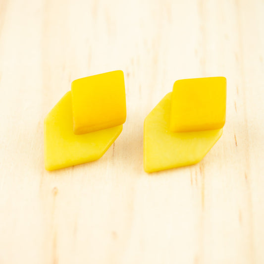 Boucles d'oreilles Ivoire Végétal Devant Derrière Sous Lobes Losanges 3 en  1 | Duo Large Los