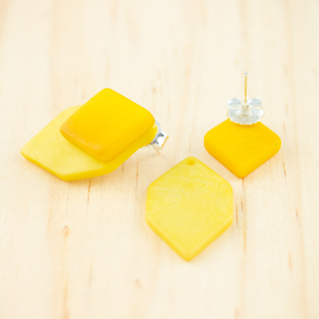 Boucles d'oreilles Ivoire Végétal Devant Derrière Sous Lobes Losanges 3 en  1 | Duo Large Los