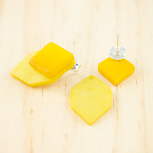 Boucles d'oreilles Ivoire Végétal Devant Derrière Sous Lobes Losanges 3 en  1 | Duo Large Los