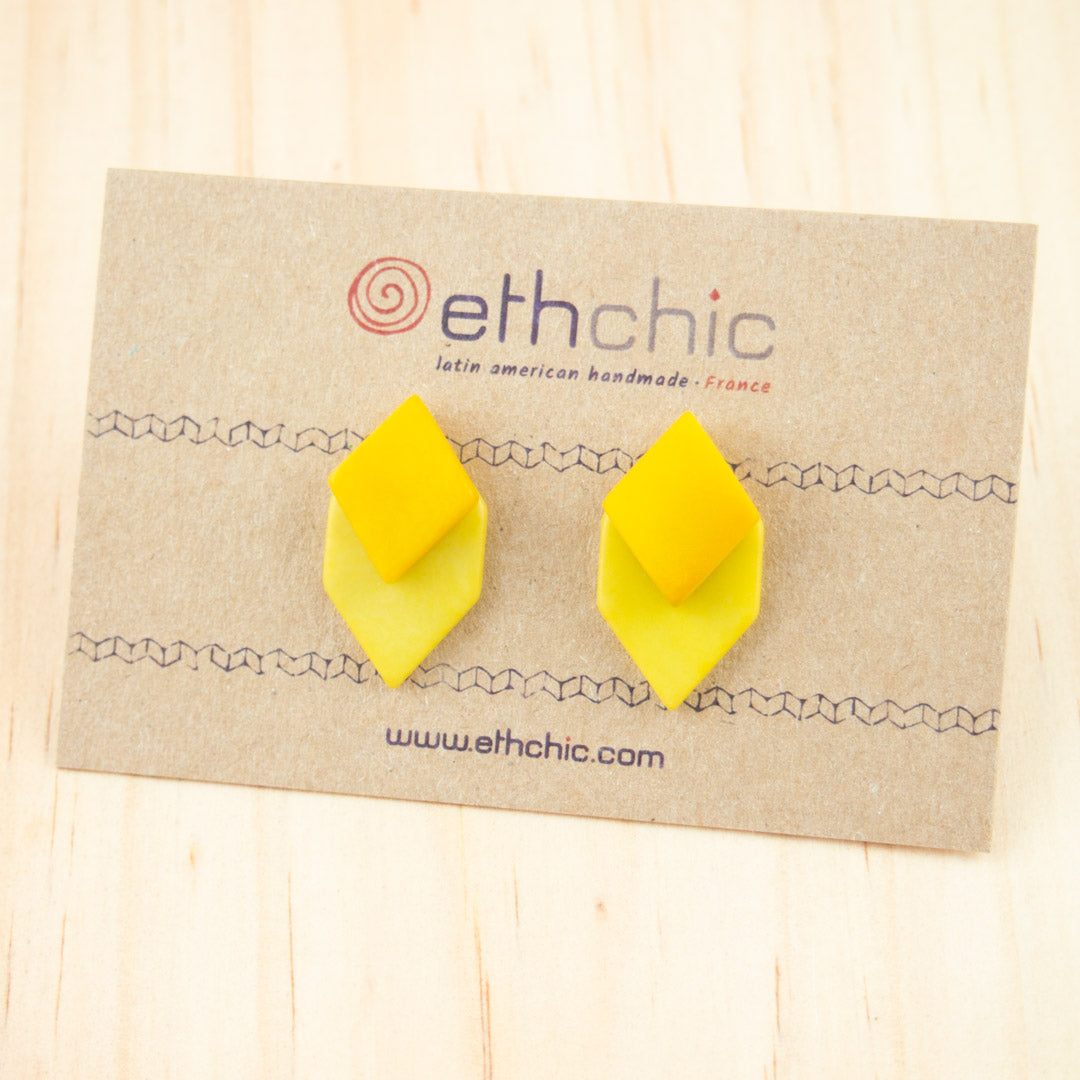 Boucles d'oreilles Ivoire Végétal Devant Derrière Sous Lobes Losanges 3 en  1 | Duo Large Los