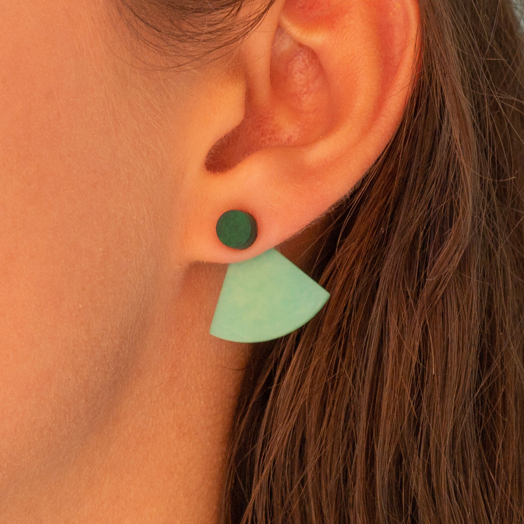 Boucles d'oreilles Ivoire Végétal Devant Derrière Sous Lobes Triangle 3 en  1 | Duo Pre R