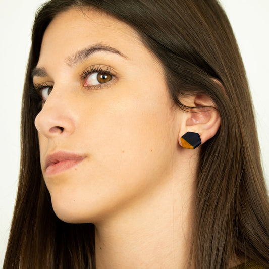 Boucles d′oreilles Bicolores Hexagones faites main en Ivoire végétal et Argent 925 | Hexa-Bi