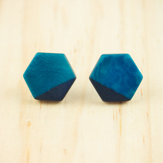 Boucles d′oreilles Bicolores Hexagones faites main en Ivoire végétal et Argent 925 | Hexa-Bi