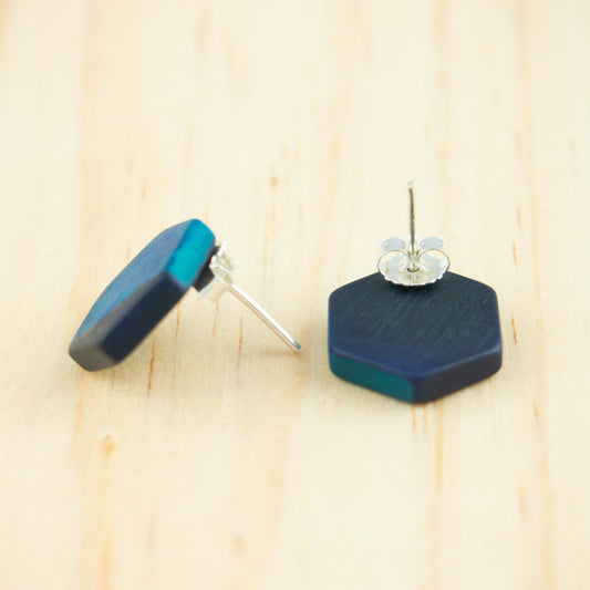 Boucles d′oreilles Bicolores Hexagones faites main en Ivoire végétal et Argent 925 | Hexa-Bi