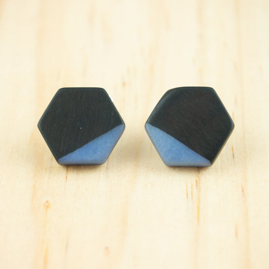 Boucles d′oreilles Bicolores Hexagones faites main en Ivoire végétal et Argent 925 | Hexa-Bi