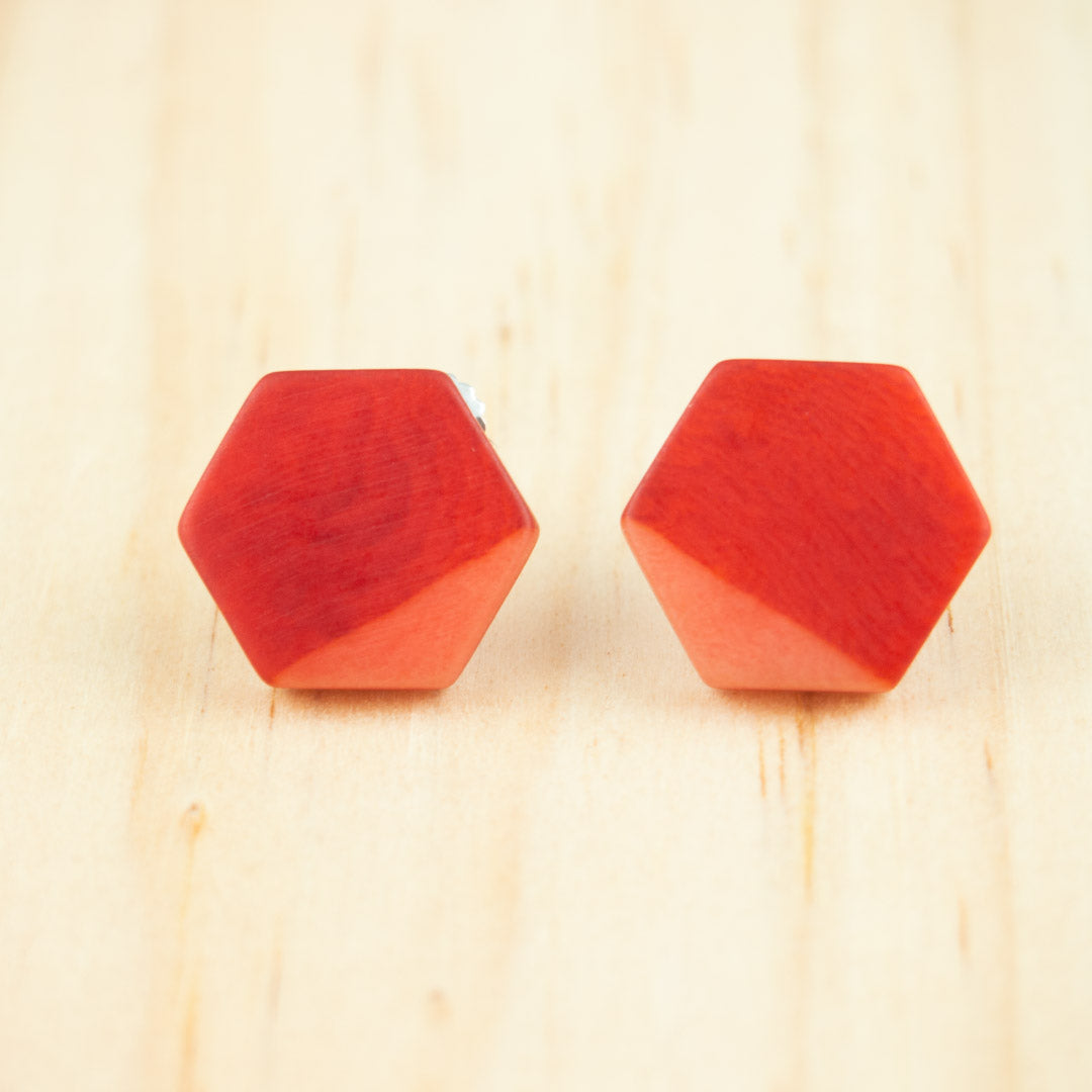 Boucles d′oreilles Bicolores Hexagones faites main en Ivoire végétal et Argent 925 | Hexa-Bi