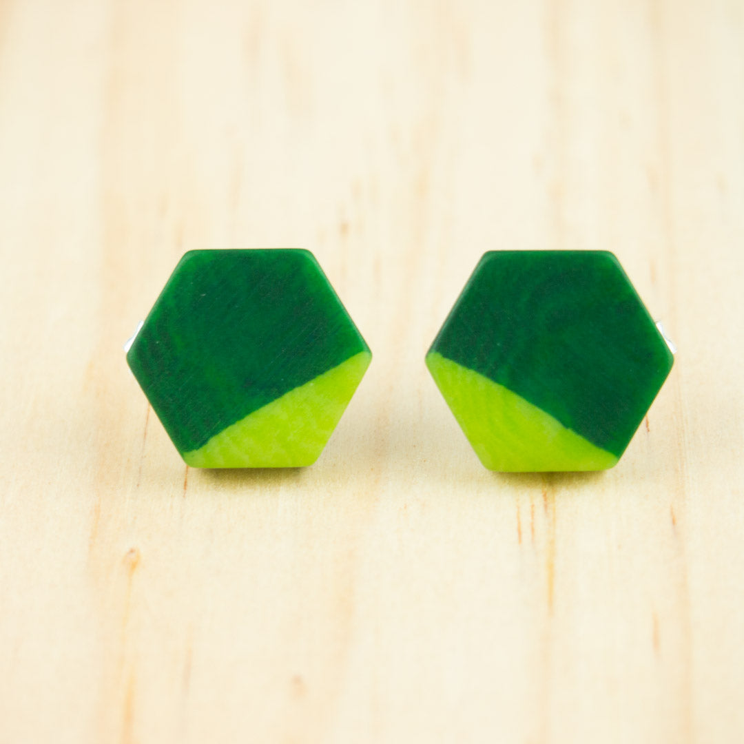 Boucles d′oreilles Bicolores Hexagones faites main en Ivoire végétal et Argent 925 | Hexa-Bi