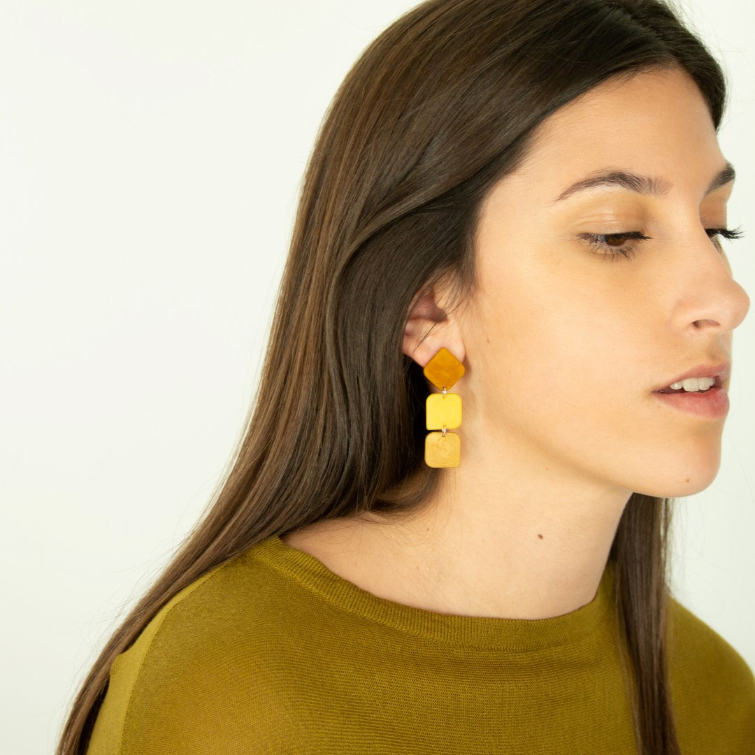 Boucles d'oreilles pendantes en Ivoire Végétal et Argent 925 | Rotation