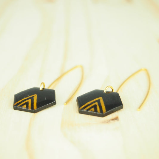 Boucles d'oreilles Créoles en Calebasse Séchée Hexagone, Acier Doré, Argent ou Or fin 24k  | Cari Hex Fle