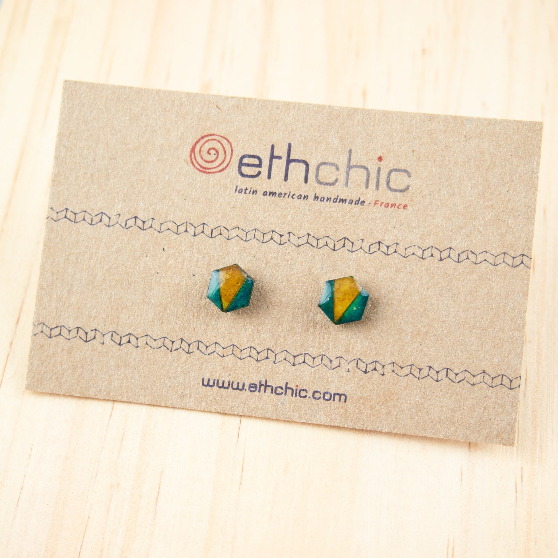 Petits clous d'oreilles hexagone nature pouces d'oreilles géométriques boucles d'oreilles effet émaillé puces d'oreilles noir moutarde