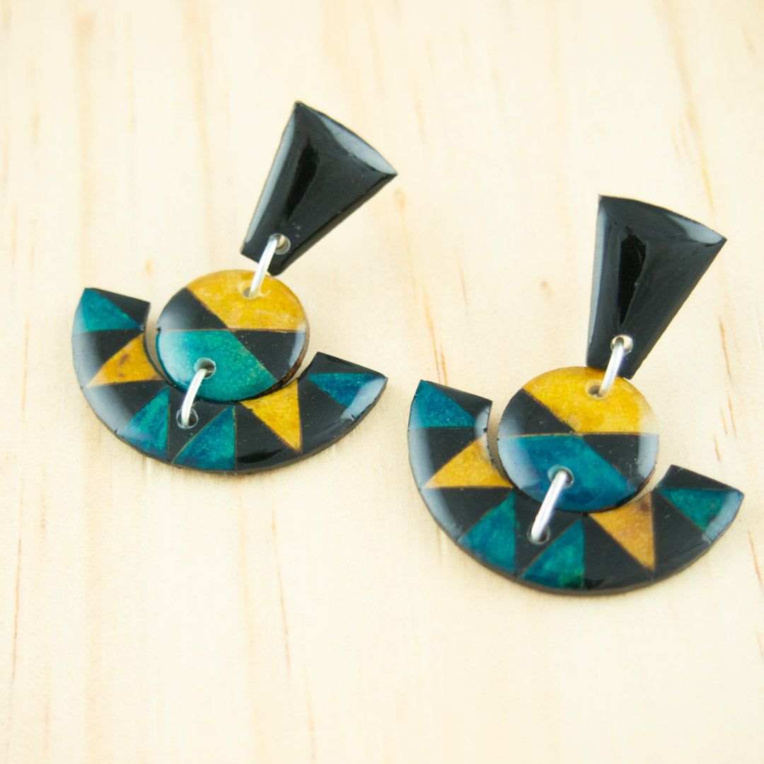 Boucles d'oreilles Ethniques en Calebasse Séchée Argent Géométriques | Cari Trio Pun