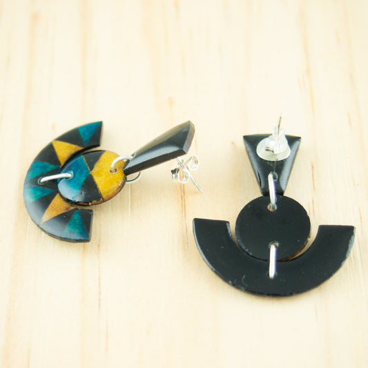 Boucles d'oreilles Ethniques en Calebasse Séchée Argent Géométriques | Cari Trio Pun