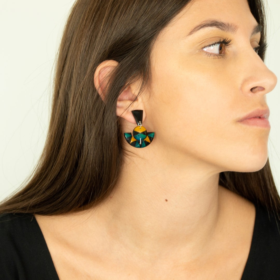 Boucles d'oreilles Ethniques en Calebasse Séchée Argent Géométriques | Cari Trio Pun