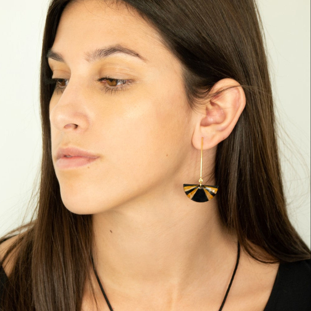 Boucles d'oreilles Créoles en Calebasse Séchée, Acier Doré, Argent ou Or fin 24k  | Cari Demi-Pav