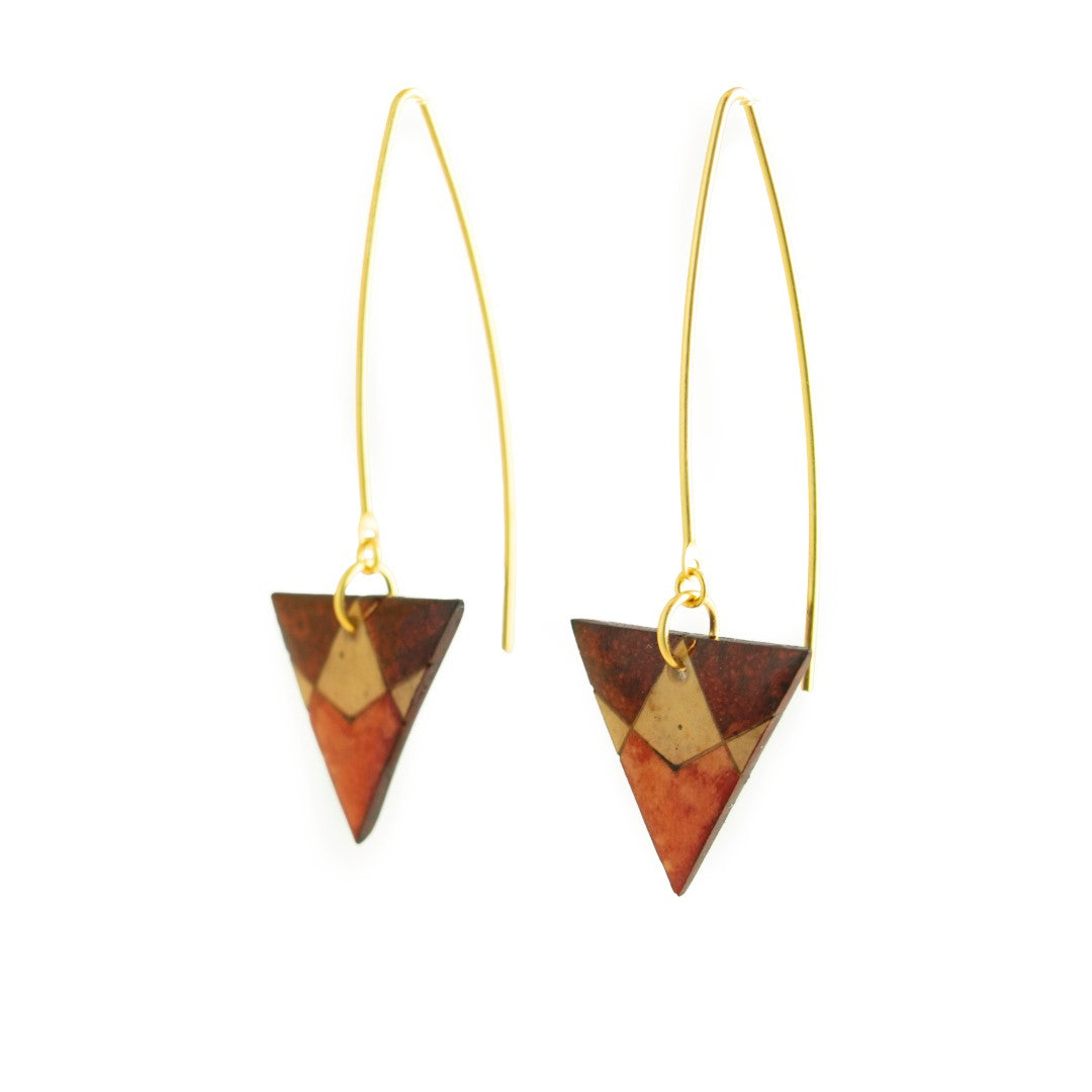 Boucles d'oreilles Créoles en Calebasse Séchée Triangles, Acier Doré, Argent ou Or fin 24k  | Cari Tri-Ref