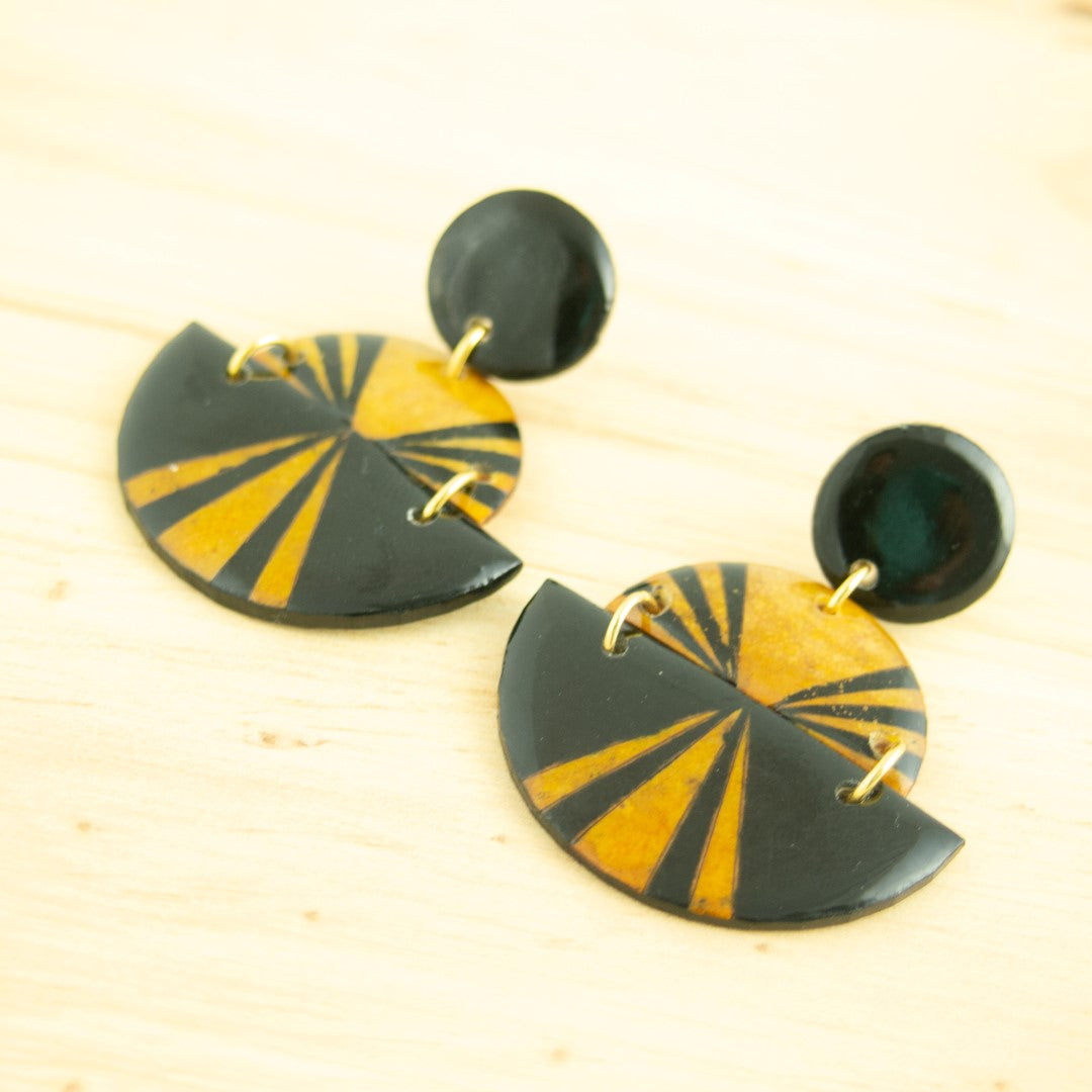 Boucles d'oreilles en Calebasse séchée et argent 925 Rectangulaires | Cari Trio Pav