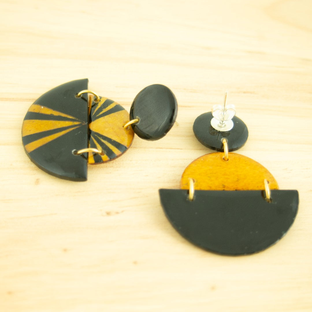 Boucles d'oreilles en Calebasse séchée et argent 925 Rectangulaires | Cari Trio Pav