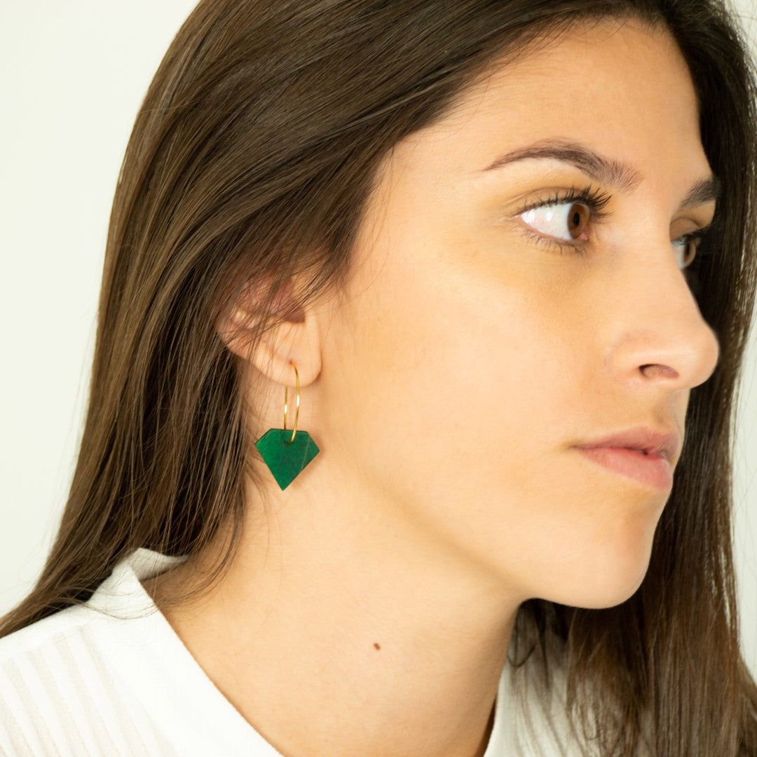 Boucles d'oreilles Créoles en Ivoire Végétal Diamants, Acier Doré, Argent ou Or fin 24k | Aro Dia