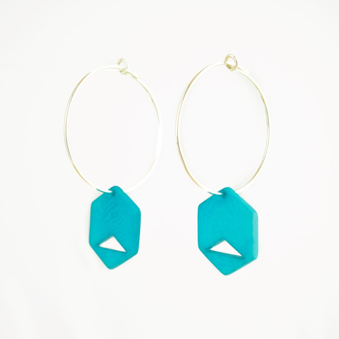 Boucles d'oreilles Créoles en Ivoire Végétal Hexagones, Acier Doré, Argent ou Or fin 24k | Aro Hex