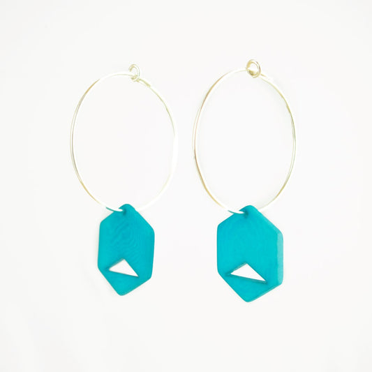 Boucles d'oreilles Créoles en Ivoire Végétal Hexagones, Acier Doré, Argent ou Or fin 24k | Aro Hex