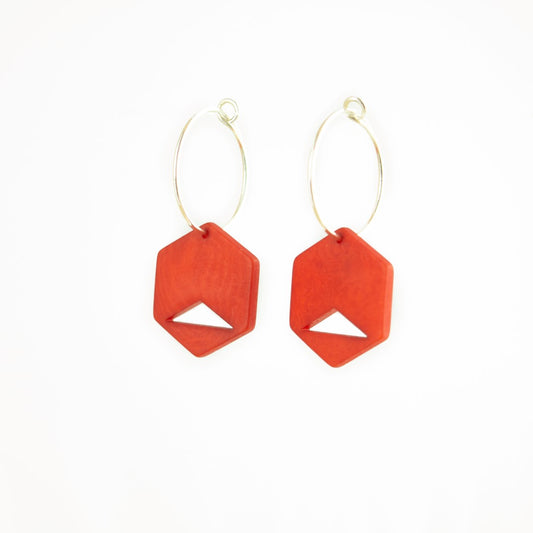 Boucles d'oreilles Créoles en Ivoire Végétal Hexagones, Acier Doré, Argent ou Or fin 24k | Aro Hex