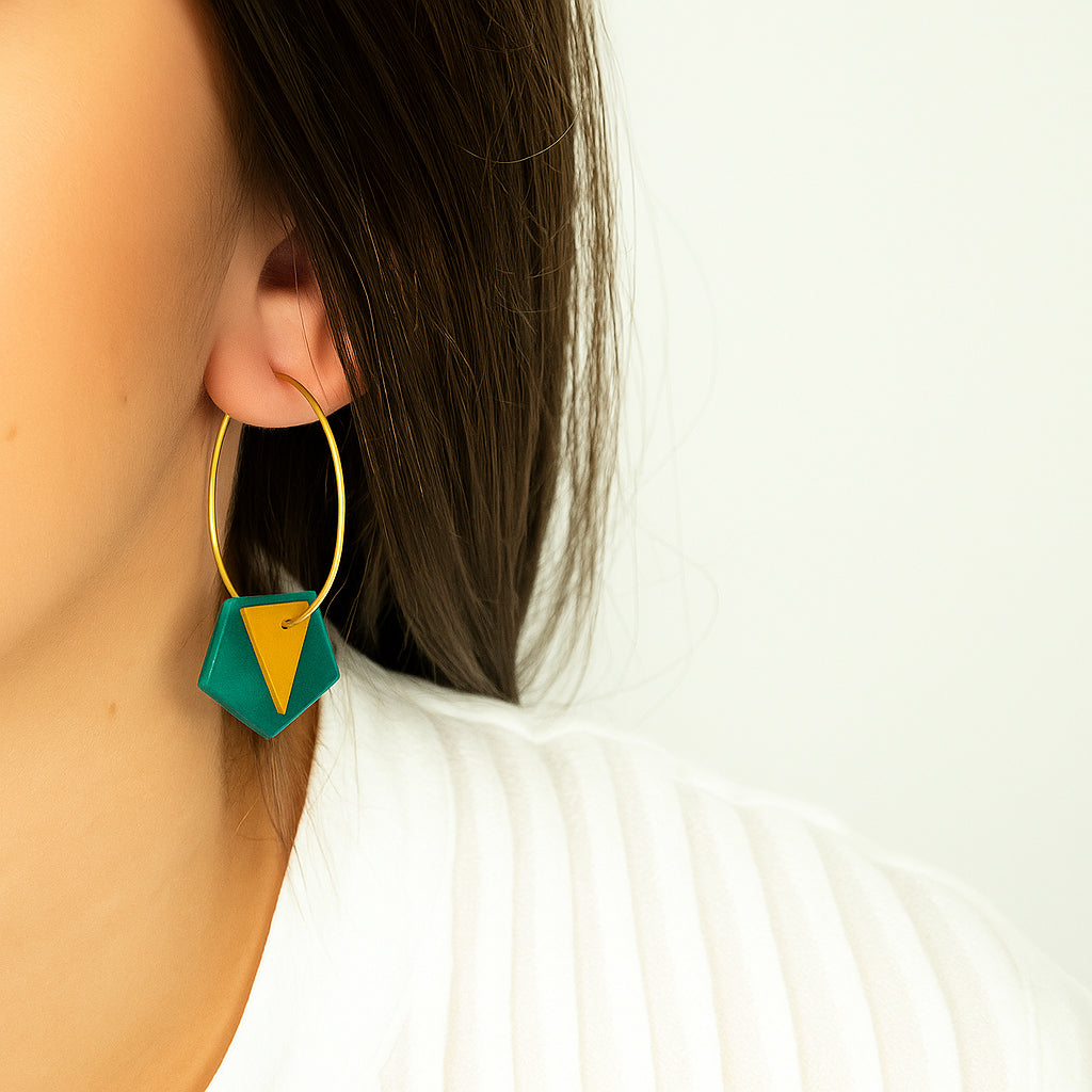 Boucles d'oreilles Créoles en Ivoire Végétal Géométriques , Acier Doré, Argent ou Or fin 24k | Aro Pic