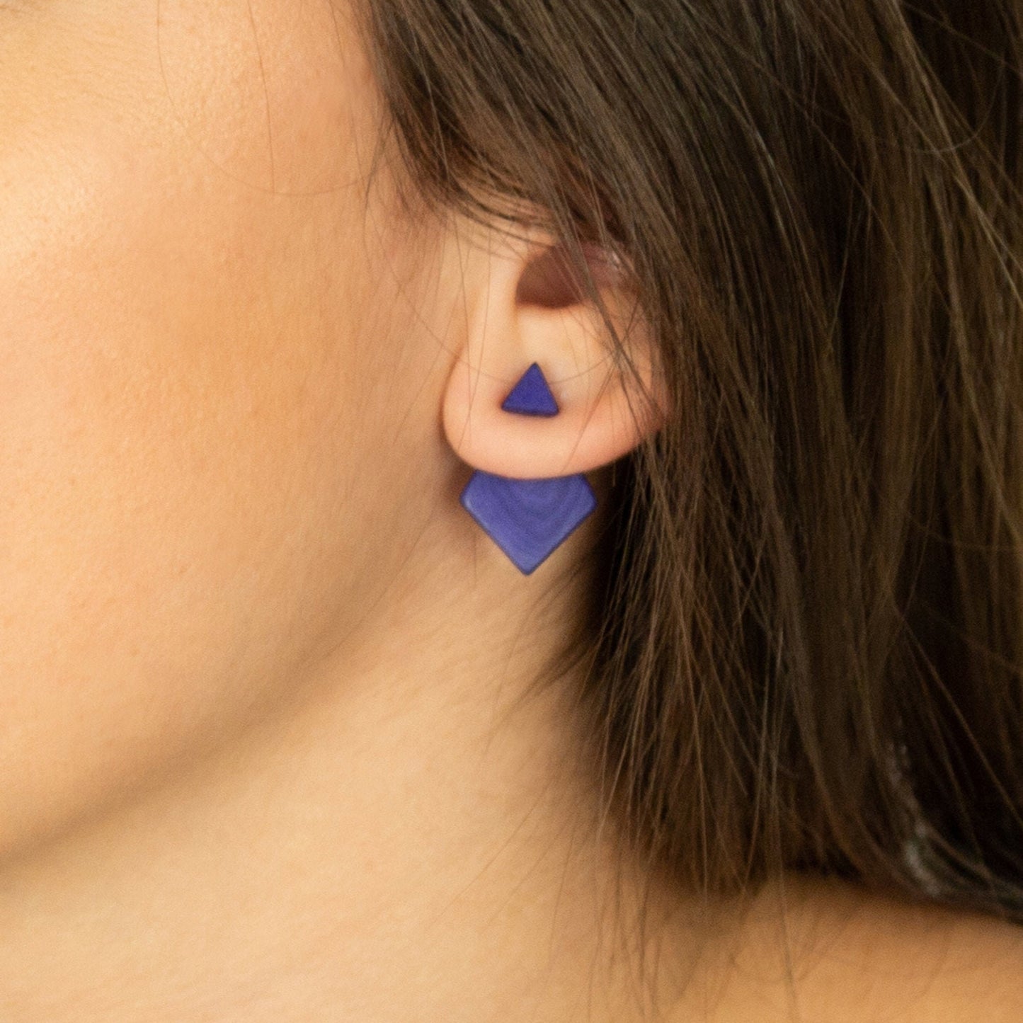 Boucles d'oreilles devant derrière ivoire végétal Ear jacket dessous d'oreille Boucles d'oreilles sous lobes puces d'oreilles géométrique Bleues