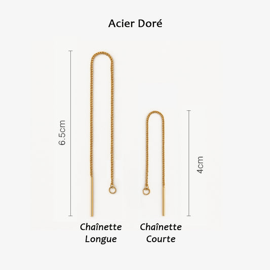 Boucles d’oreilles Hexagone en Calebasse séchée  chaîne traversante en Acier Doré, Argent ou Plaqué Or 3 microns | Hex Cube