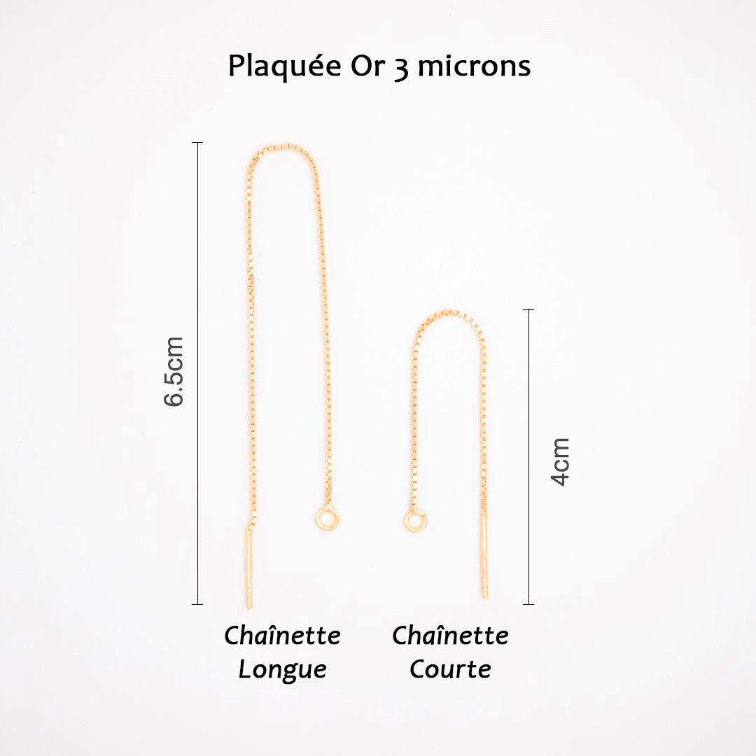 Boucles d’oreilles Hexagone en Calebasse séchée  chaîne traversante en Acier Doré, Argent ou Plaqué Or 3 microns | Hex Cube