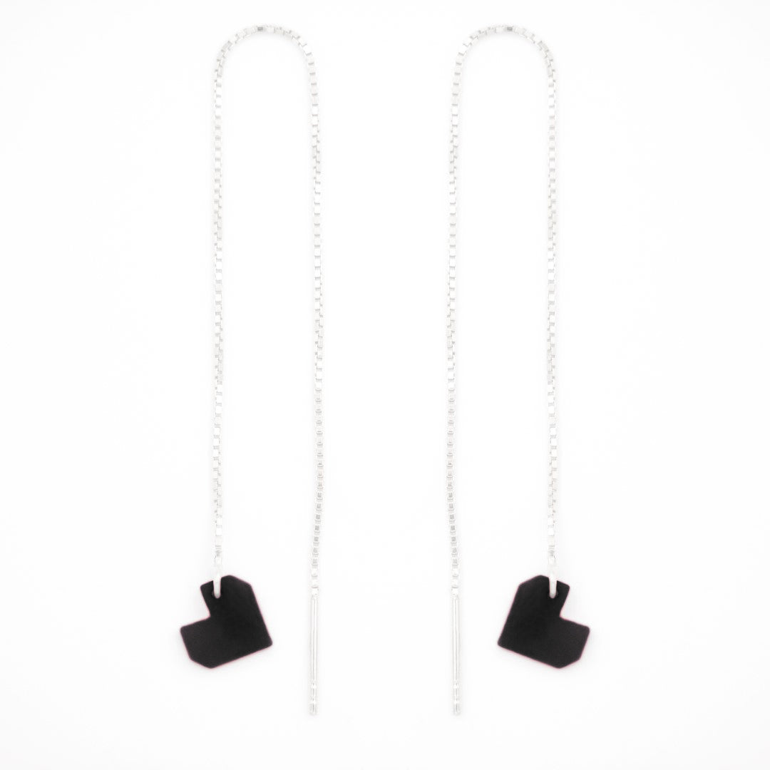 Boucles d’oreilles Coeur en ivoire végétal, chaîne traversante en Acier Doré, Argent ou Plaqué Or 3 microns