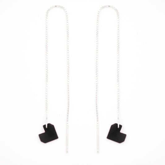 Boucles d’oreilles Coeur en ivoire végétal, chaîne traversante en Acier Doré, Argent ou Plaqué Or 3 microns