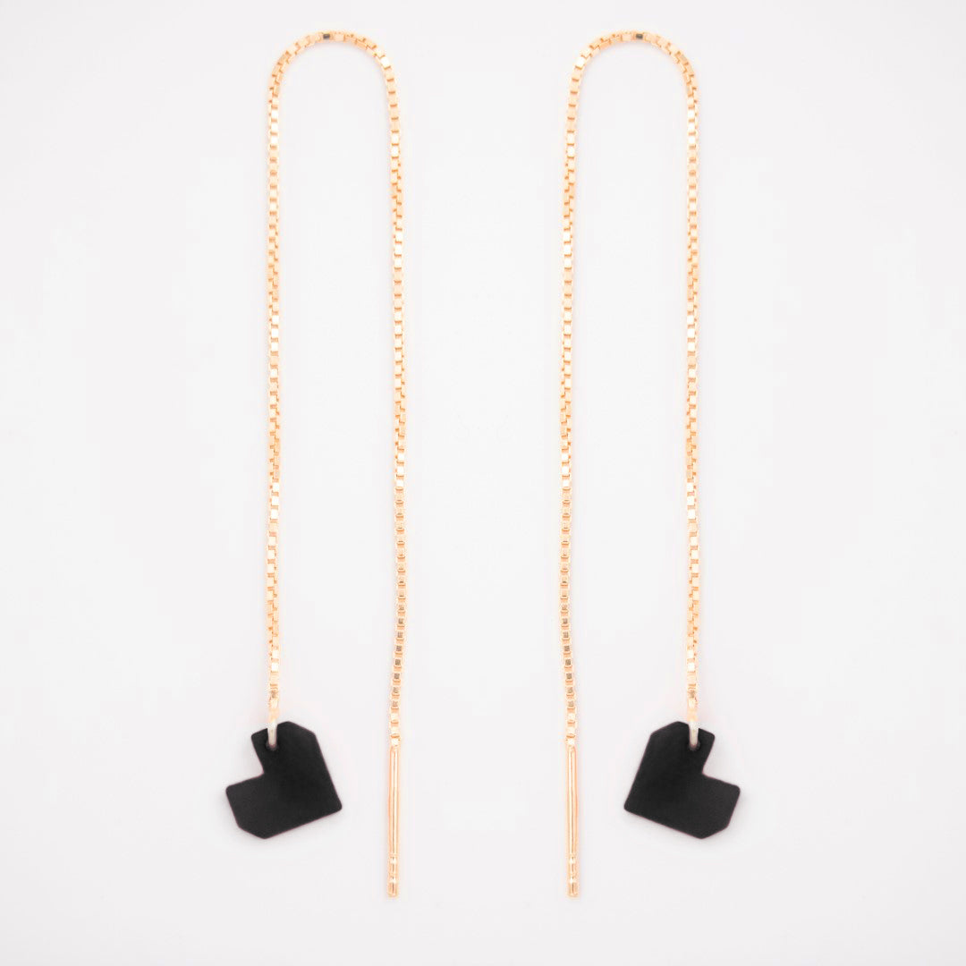 Boucles d’oreilles Coeur en ivoire végétal, chaîne traversante en Acier Doré, Argent ou Plaqué Or 3 microns