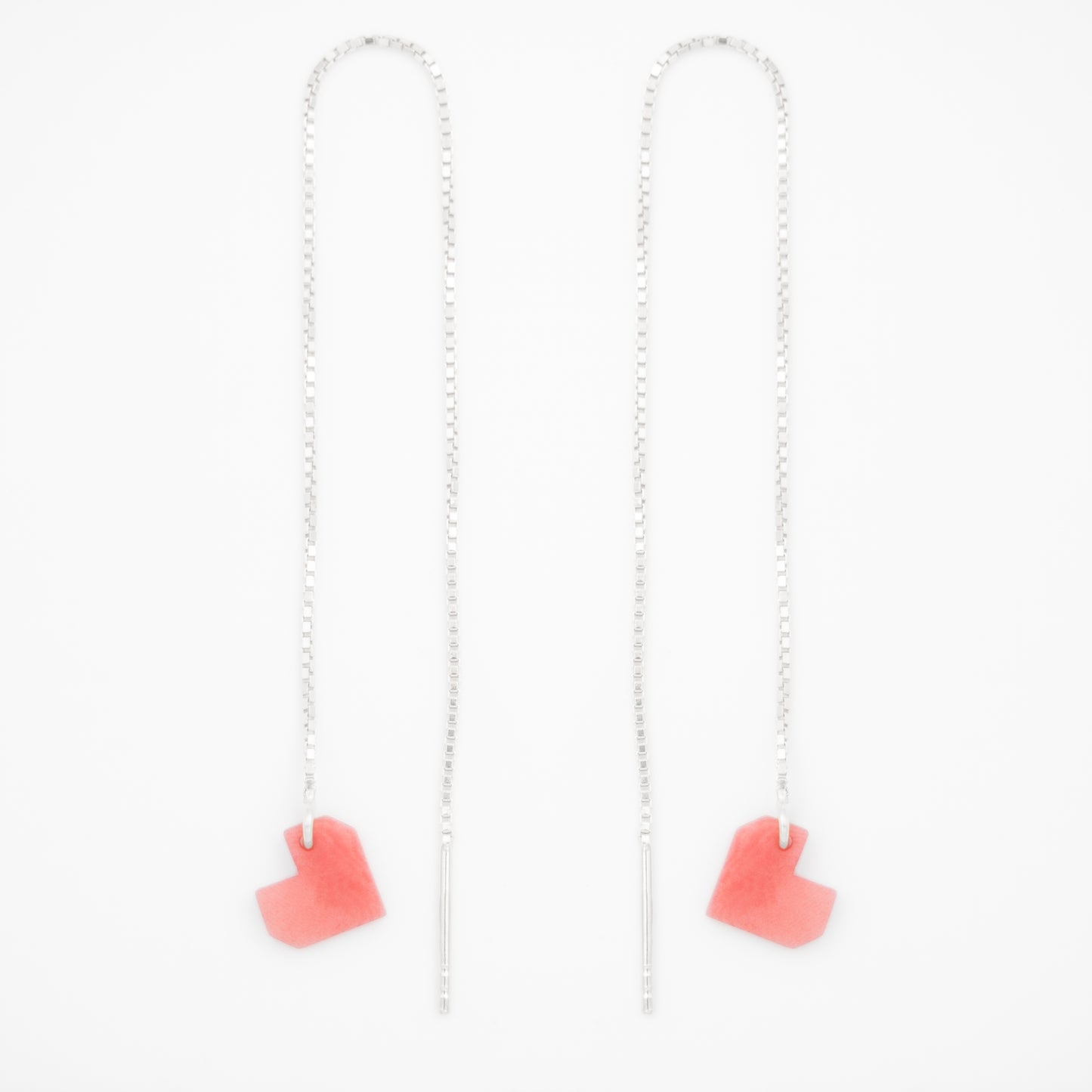 Boucles d’oreilles Coeur en ivoire végétal, chaîne traversante en Acier Doré, Argent ou Plaqué Or 3 microns