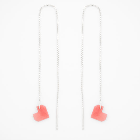 Boucles d’oreilles Coeur en ivoire végétal, chaîne traversante en Acier Doré, Argent ou Plaqué Or 3 microns