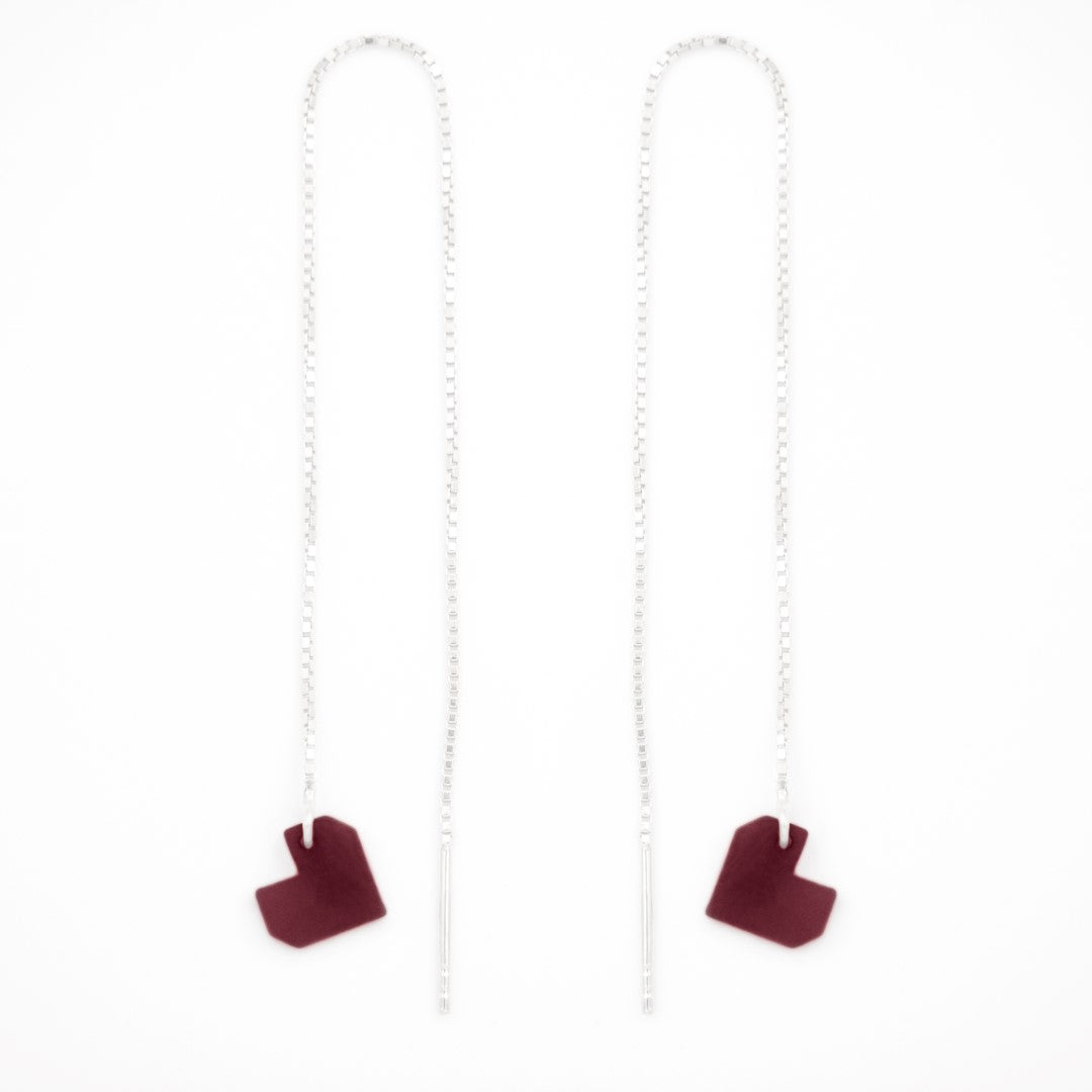 Boucles d’oreilles Coeur en ivoire végétal, chaîne traversante en Acier Doré, Argent ou Plaqué Or 3 microns