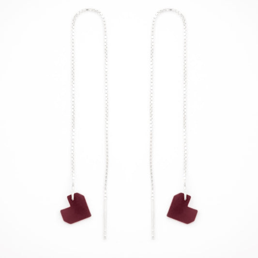 Boucles d’oreilles Coeur en ivoire végétal, chaîne traversante en Acier Doré, Argent ou Plaqué Or 3 microns